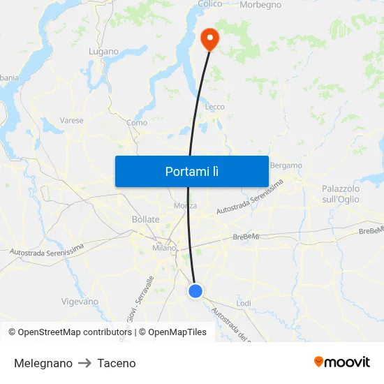 Melegnano to Taceno map