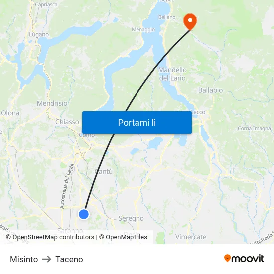 Misinto to Taceno map