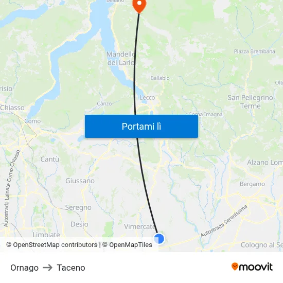 Ornago to Taceno map