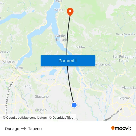 Osnago to Taceno map