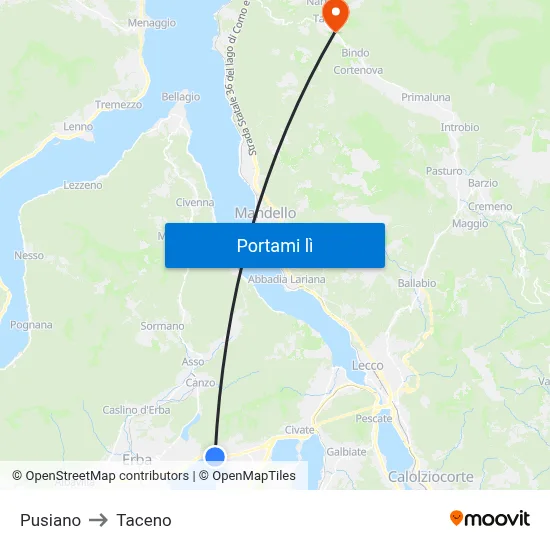 Pusiano to Taceno map