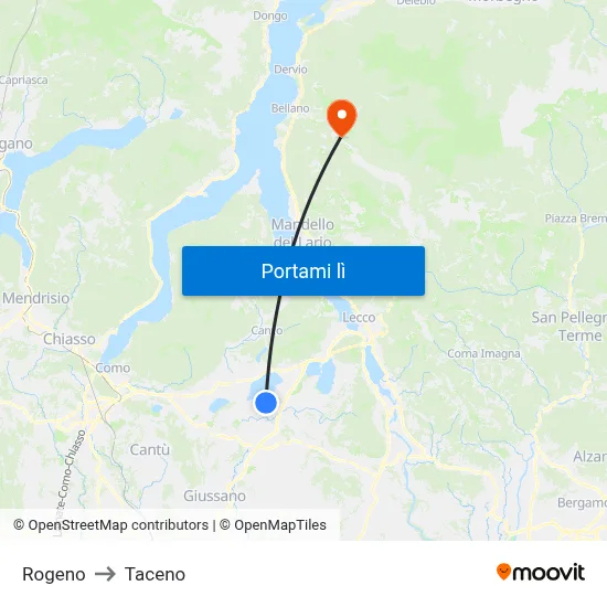 Rogeno to Taceno map
