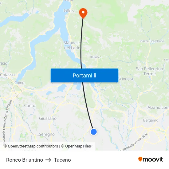 Ronco Briantino to Taceno map