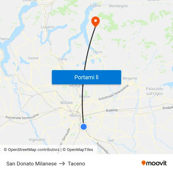 San Donato Milanese to Taceno map