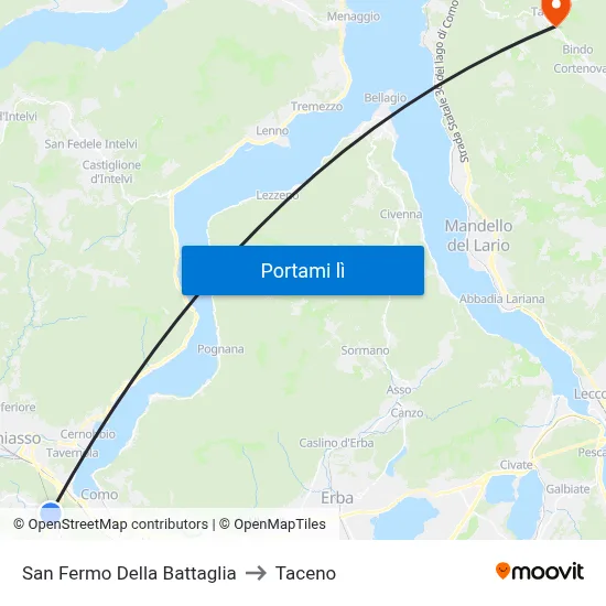 San Fermo Della Battaglia to Taceno map