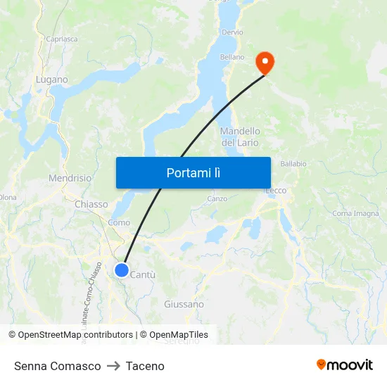 Senna Comasco to Taceno map