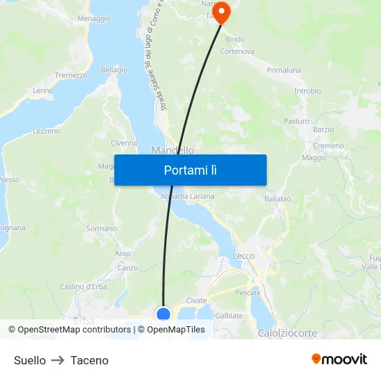 Suello to Taceno map
