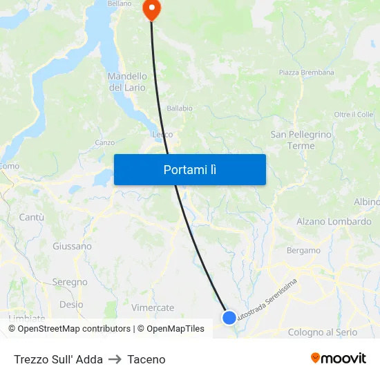 Trezzo Sull' Adda to Taceno map