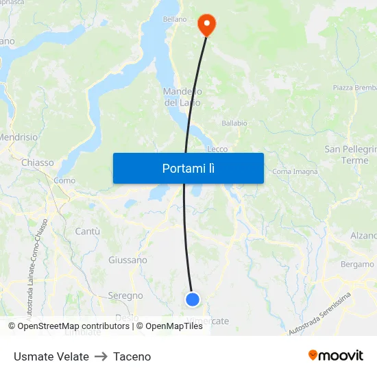 Usmate Velate to Taceno map