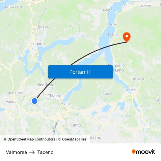 Valmorea to Taceno map