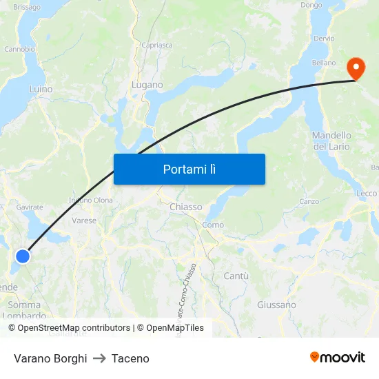Varano Borghi to Taceno map