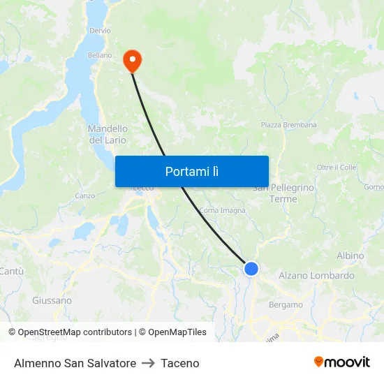 Almenno San Salvatore to Taceno map