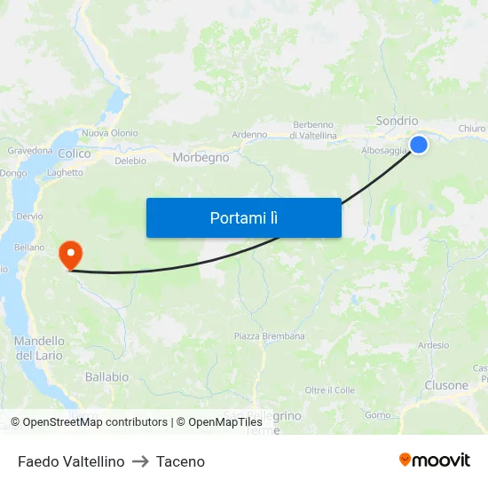 Faedo Valtellino to Taceno map