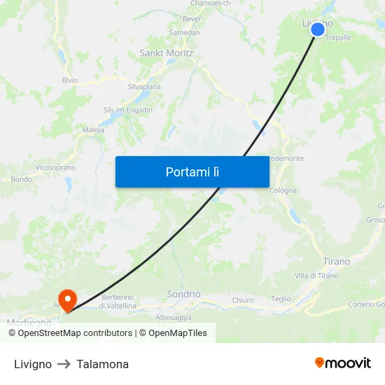 Livigno to Talamona map