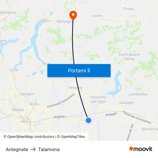 Antegnate to Talamona map