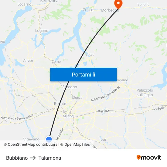 Bubbiano to Talamona map