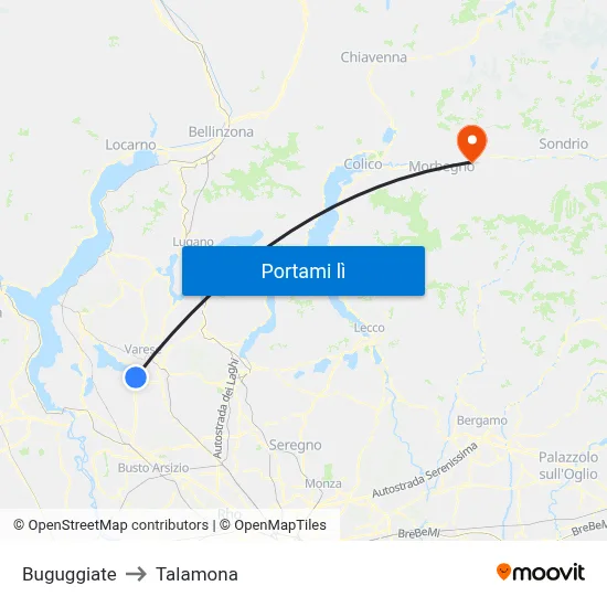 Buguggiate to Talamona map