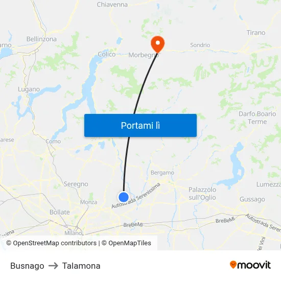 Busnago to Talamona map