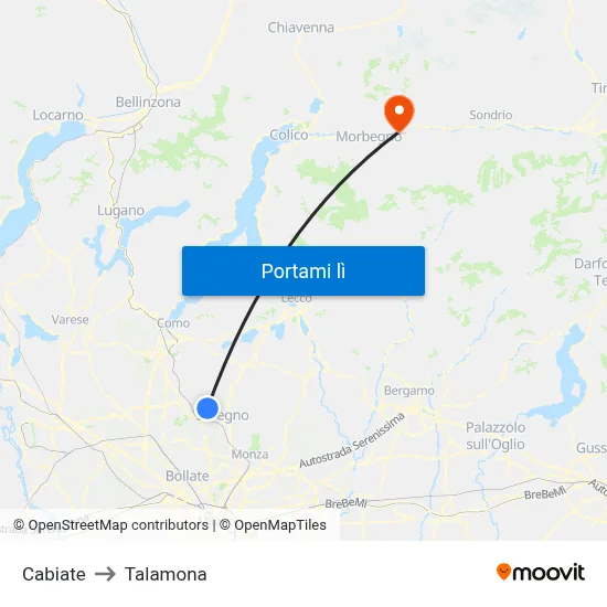 Cabiate to Talamona map