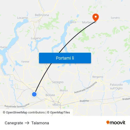 Canegrate to Talamona map