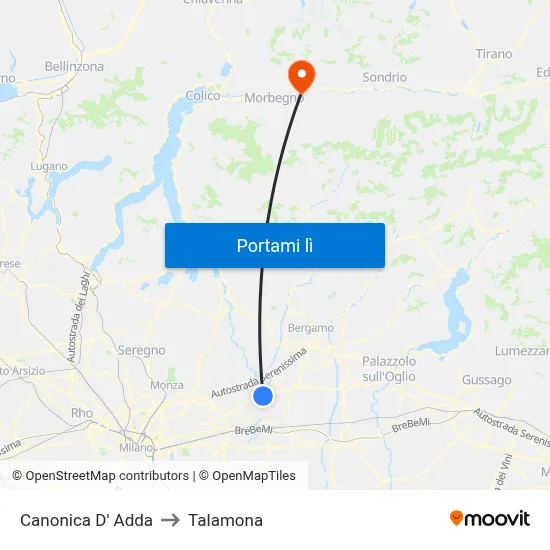 Canonica D' Adda to Talamona map