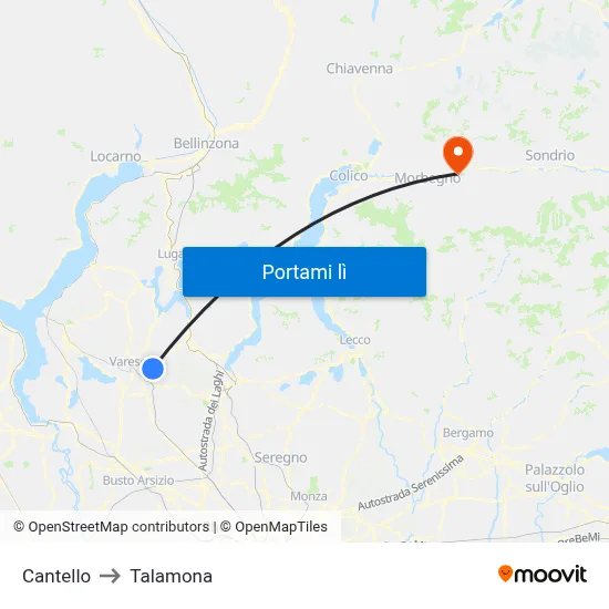 Cantello to Talamona map