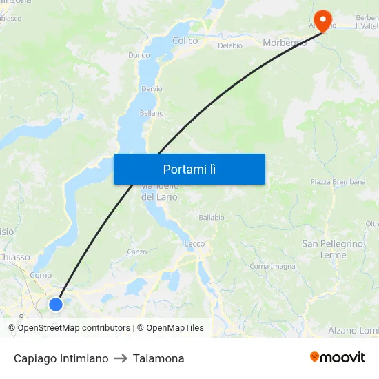Capiago Intimiano to Talamona map