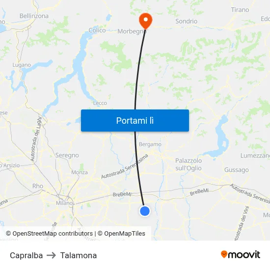 Capralba to Talamona map