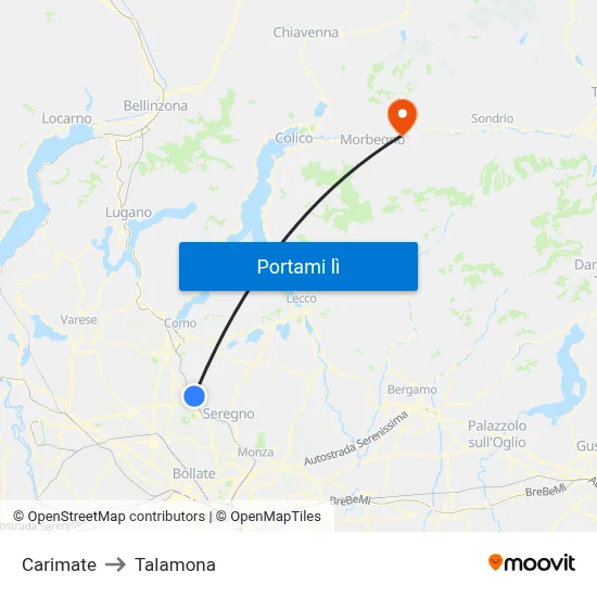 Carimate to Talamona map