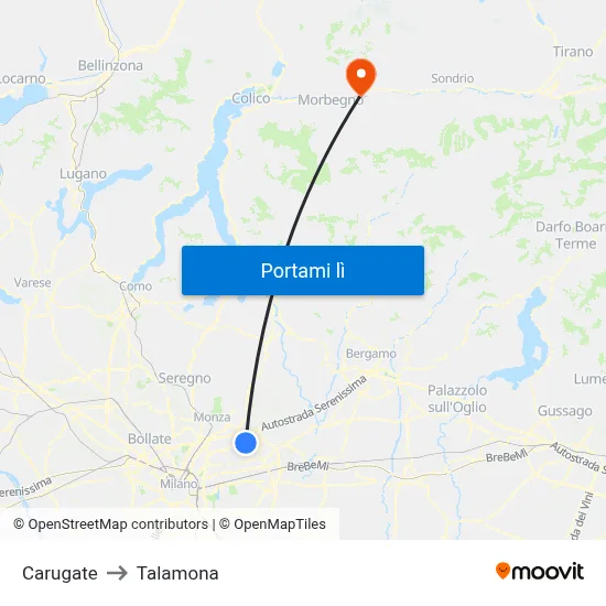Carugate to Talamona map
