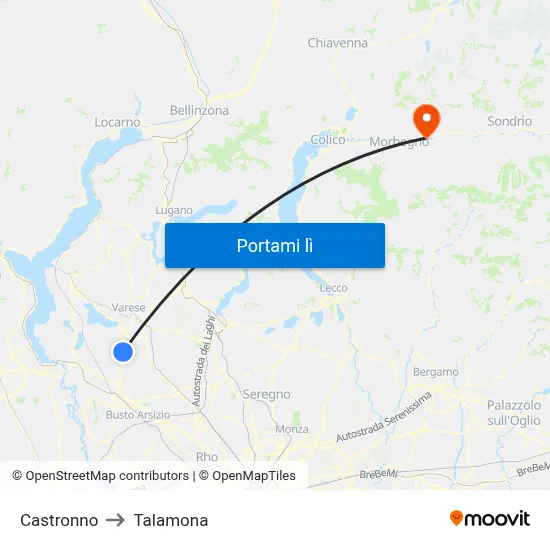 Castronno to Talamona map
