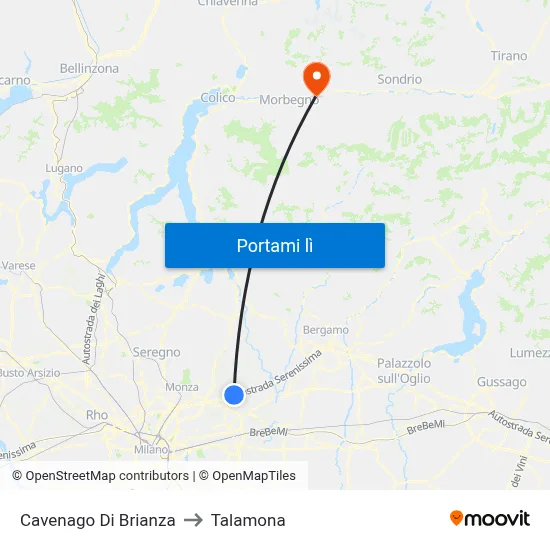 Cavenago Di Brianza to Talamona map