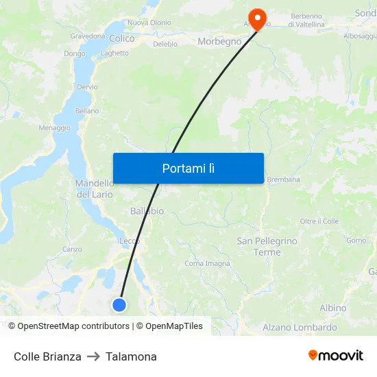 Colle Brianza to Talamona map