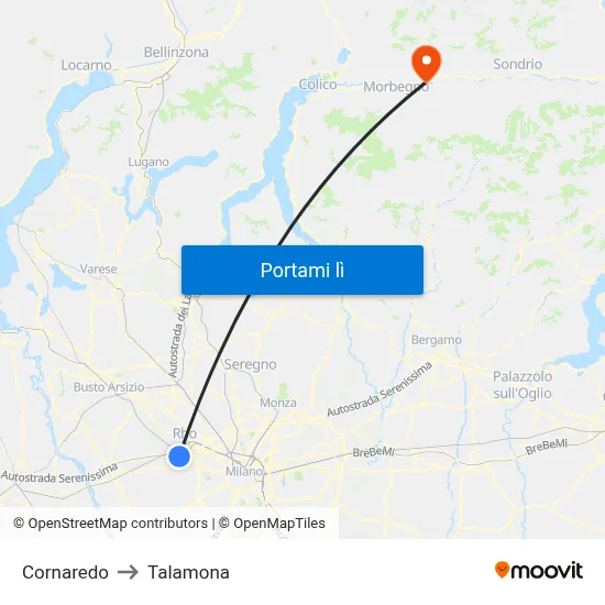 Cornaredo to Talamona map