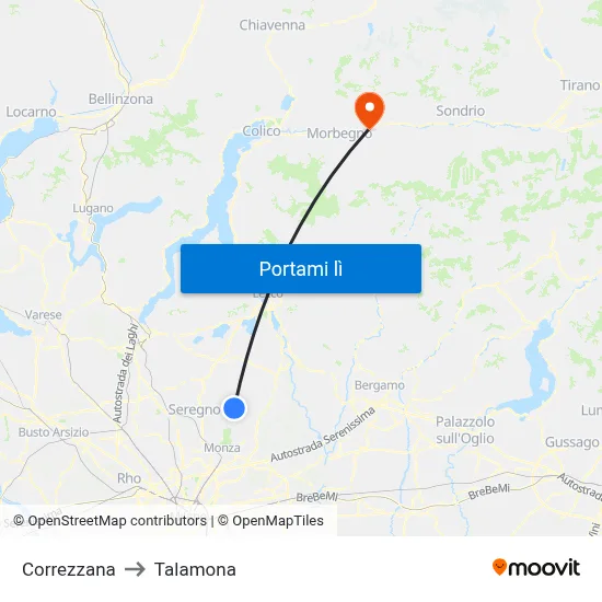 Correzzana to Talamona map