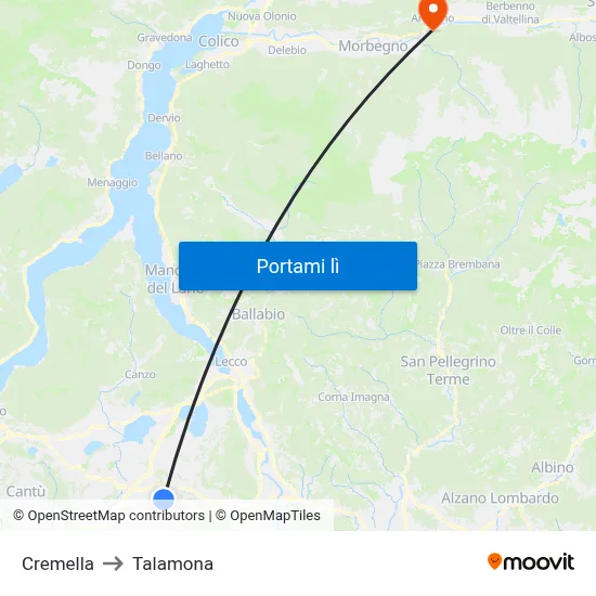 Cremella to Talamona map
