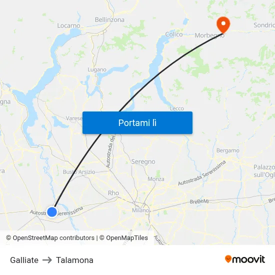 Galliate to Talamona map