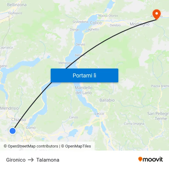 Gironico to Talamona map