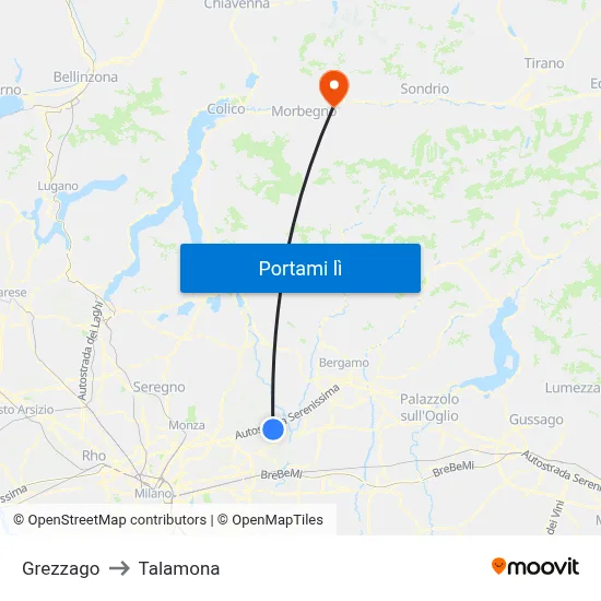 Grezzago to Talamona map