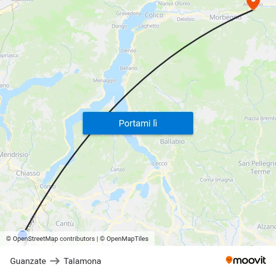 Guanzate to Talamona map