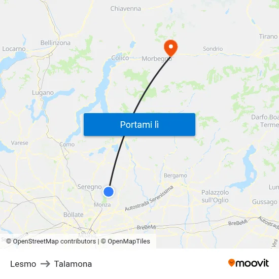 Lesmo to Talamona map