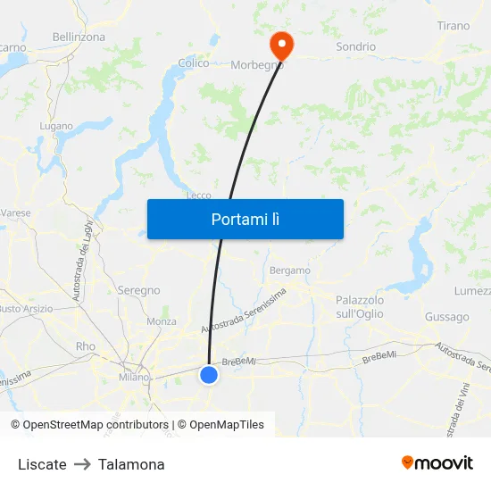 Liscate to Talamona map