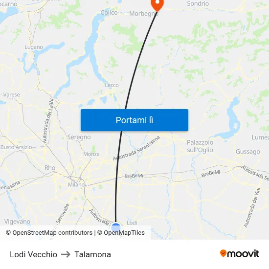 Lodi Vecchio to Talamona map