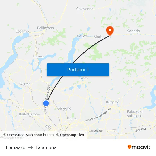 Lomazzo to Talamona map