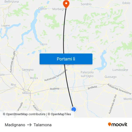 Madignano to Talamona map