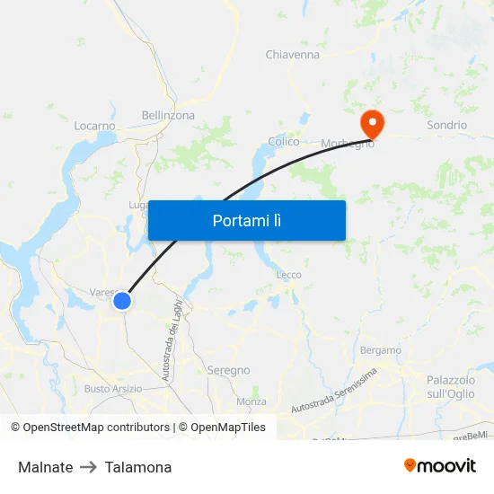 Malnate to Talamona map