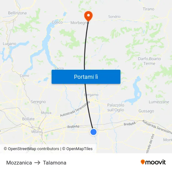 Mozzanica to Talamona map