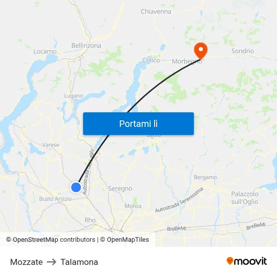Mozzate to Talamona map
