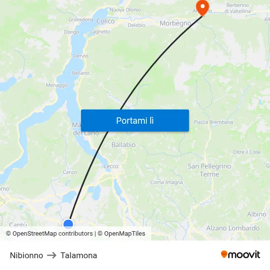 Nibionno to Talamona map