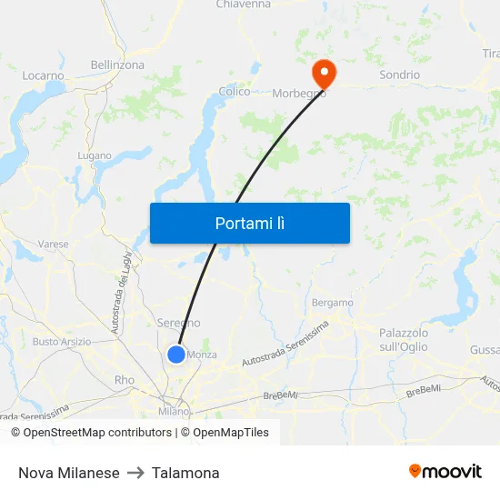 Nova Milanese to Talamona map